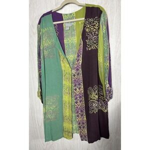 Soft Surroundings XL Aztec Batik Gauze Cardigan Kimono Top Boho Chic Layer